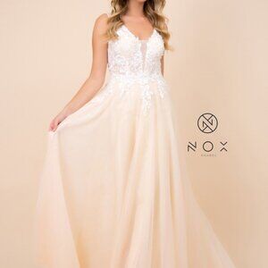 Illusion V-Neck A-Line Shape Evening Dress NXG048